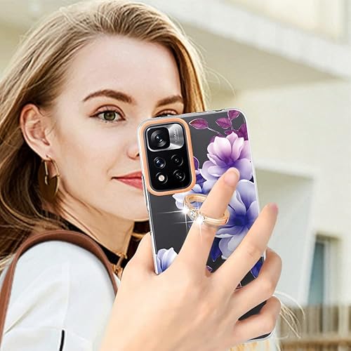 Miniatura 8 de ONV Funda de silicona para Redmi Note 11 Pro 5G  Funda con anillo de metal con purpurina de lujo con flor pintada con flores, funda delgada para