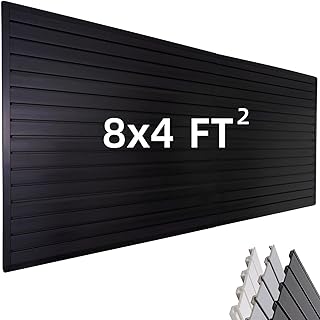 Slat Wall Paneling Garage Wall Organizer, Slatwall Panels Garage Tool Organizer Wall Mount Garage Slat Wall Storage Systems, Slat Board PVC Wall Panels Garage Storage (Black, 8ftx4ft)