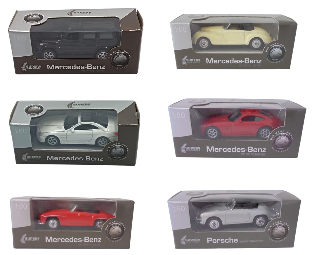 Set of 6 German Miniature Cars, 1:64 Scale, 3 inches (7.5cm