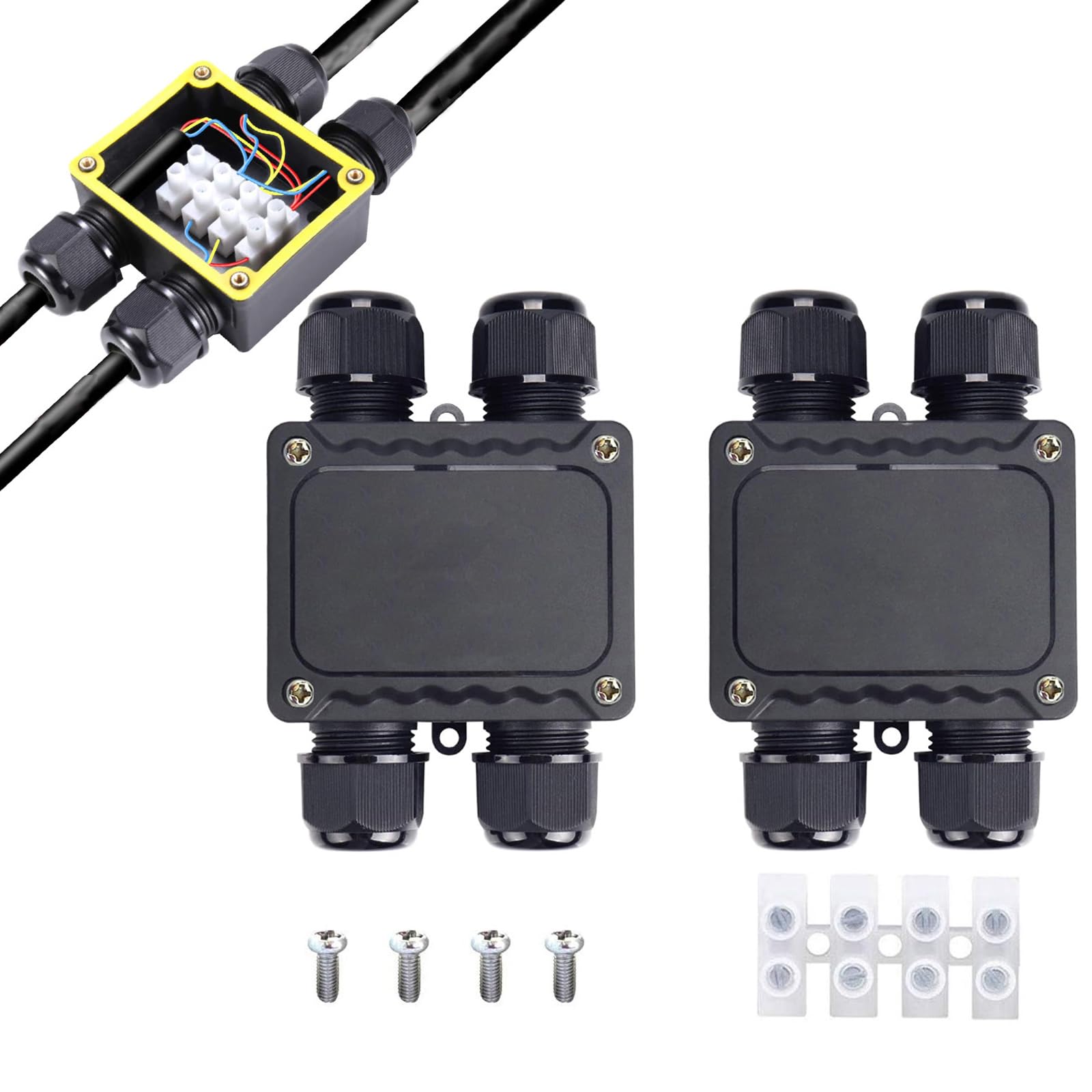 4 Pezzi Connettori Elettrici per Cavi Esterni IP68,Scatola di Giunzione Impermeabile 5-12 mm,Connettore Stagno Manicotto 3 Poli ,Ideale per giardini, spazi esterni, pavimenti e tetti(2 vie