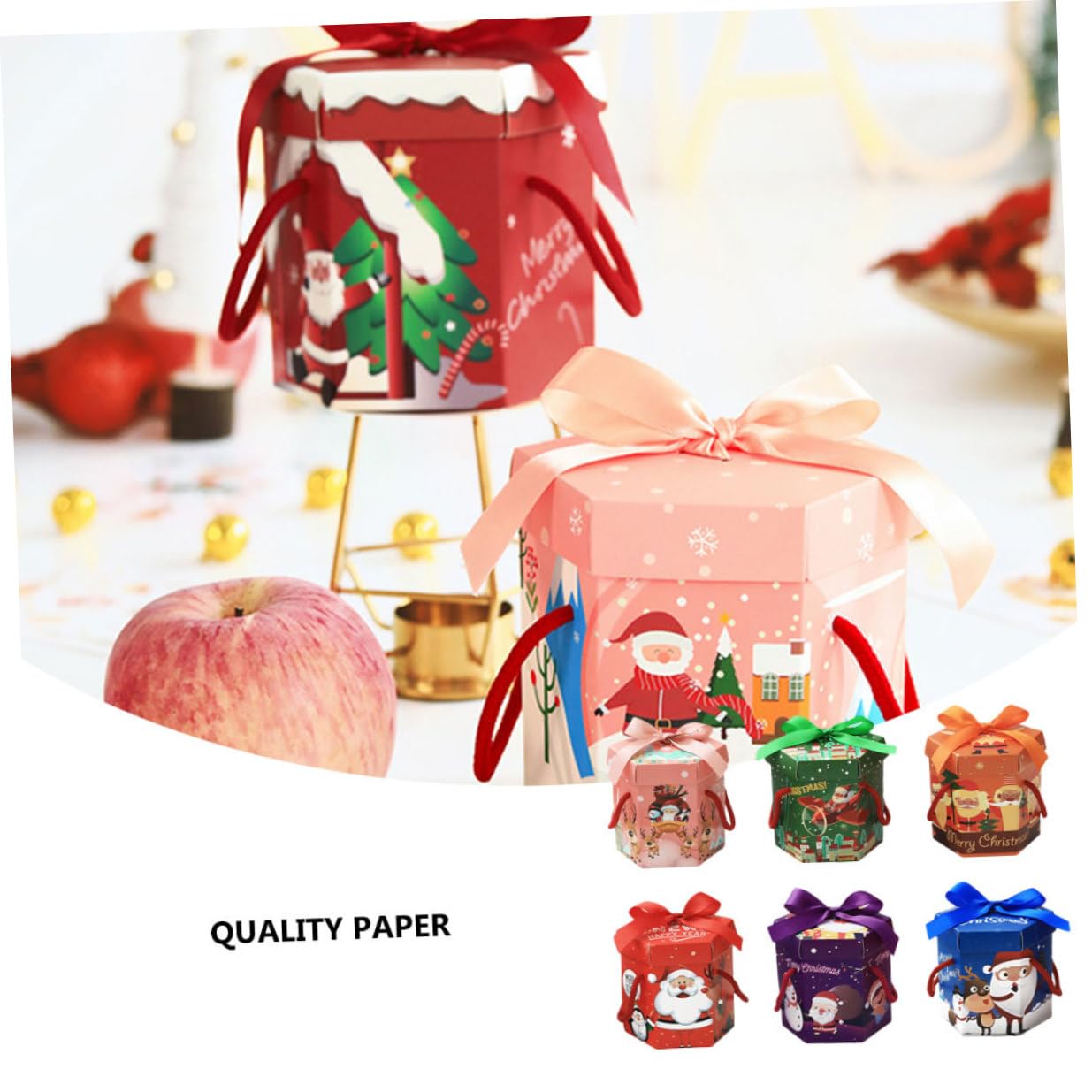 Scatole di Natale Esagonali in Carta 18 Pezzi per Confezionare Dolci e Muffin, Design Classico Natalizio, per Decorazioni Tavolo Matrimonio Stili multipli