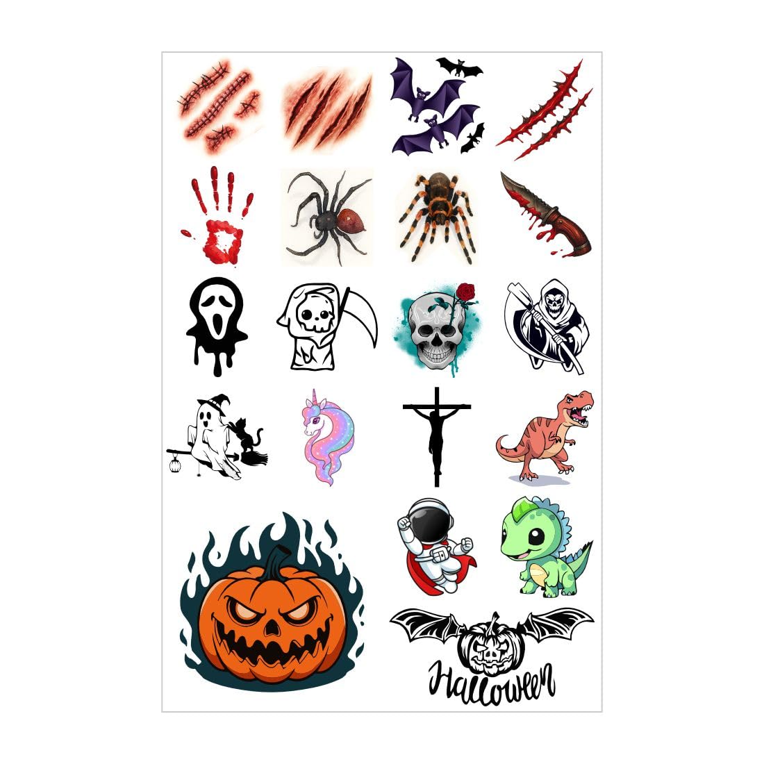 Halloween And Fantasy Themed Sticker Pack With Spooky, Skulls, Ghost Faces Cute & Creepy Designs For Male And Female Temporary Tattoo