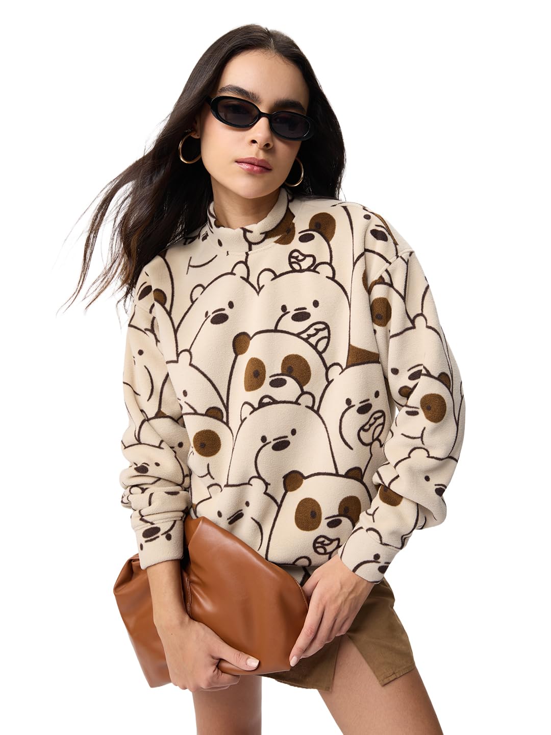 the souled store We Bare Bears: Be The Bear Women and Girls Long Sleeves Round Neck Beige Graphic Printed Polyester Casual Drop Shoulder Streetwear Winter Ready Oversized Sweatshirt-picture-20