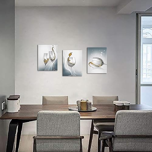 Miniatura 2 de Artmyharbor Lienzo de cocina dorado para pared, diseño de copas de vino, imagen de comedor, 12 x 16 pulgadas