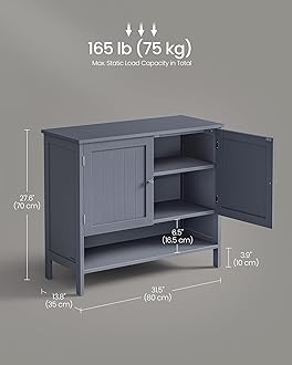 VASAGLE Shoe Cabinet, 3-Tier Shoe Storage Organizer, Modern Freestanding Cabinet with Height-Adjustable Shelf, 13.8 x 31.5 x 27.6 Inches, Entryway, Slate Gray ULBC044G01