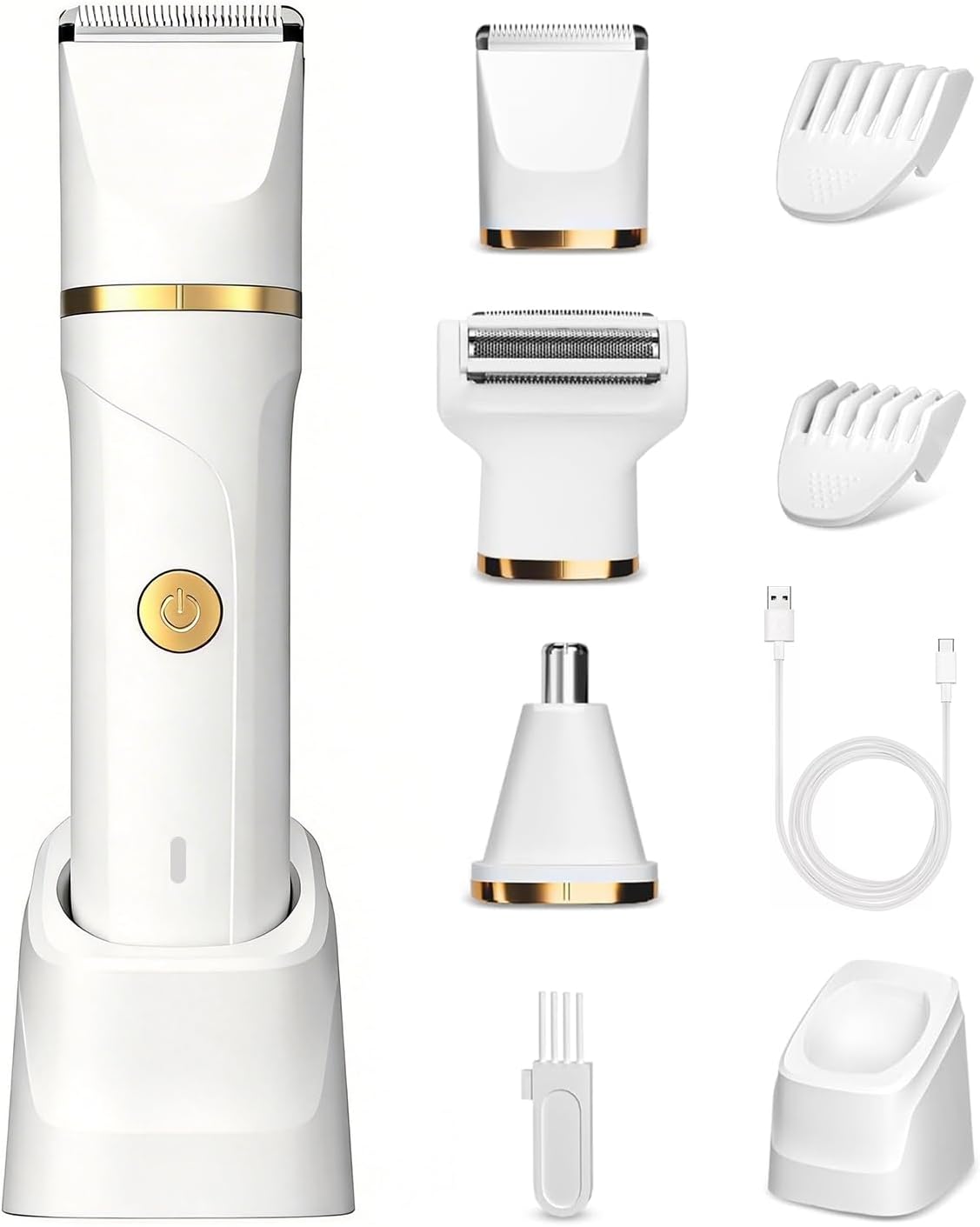 Bikini Trimmer for Women Men,3-in-1 Electric Razors Pubic Hair for Women Men,Private Area and Bikini Line,IPX7 Waterproof Replaceable Shaver Head & Nose Hair Trimmer for Travel（White）