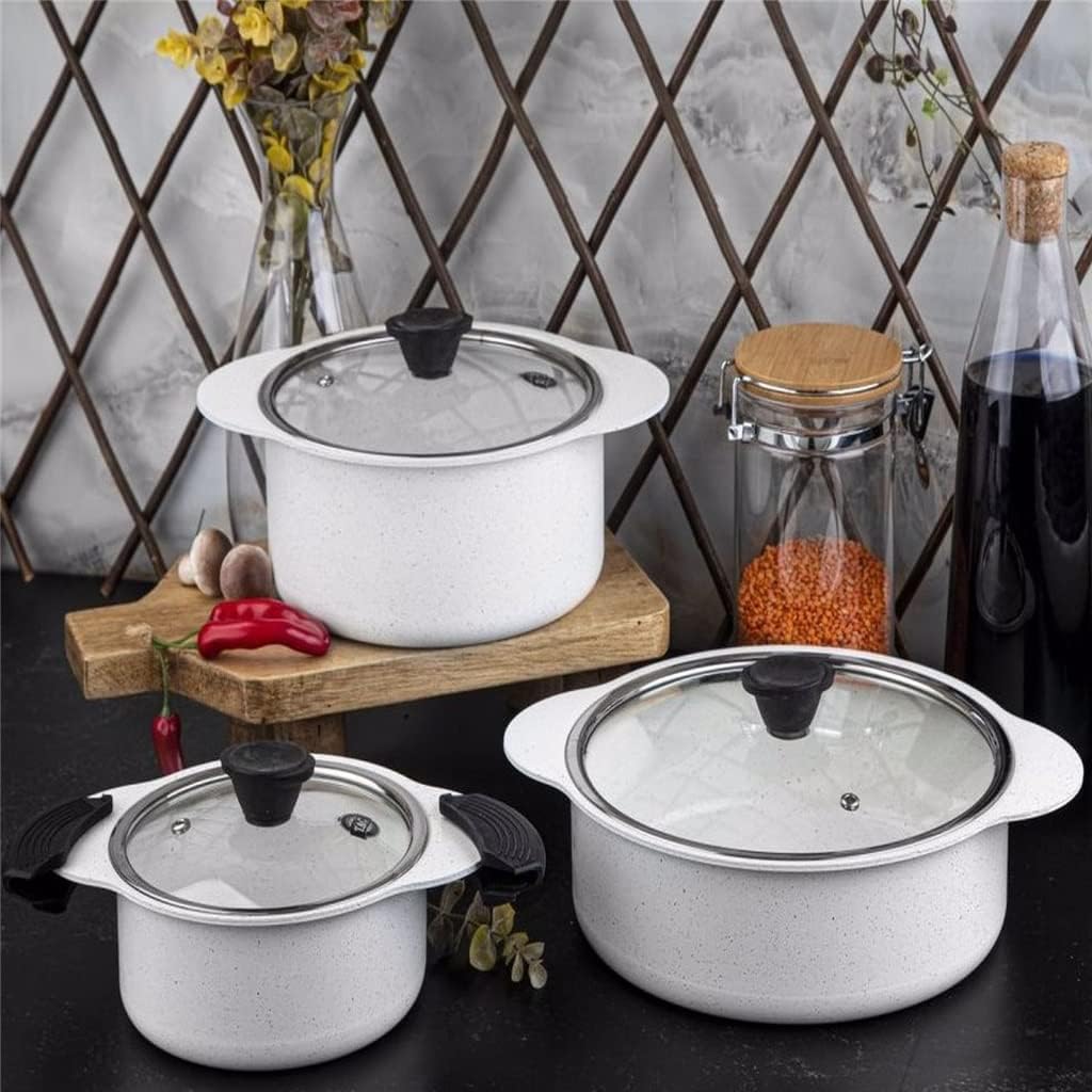 6Pcs/Set Cookware Set Kitchenware Saucepan Cooking Pot and Pan Set Non-St?ck Granite Stainless Steel Kitchen (Color : Black) (Black)