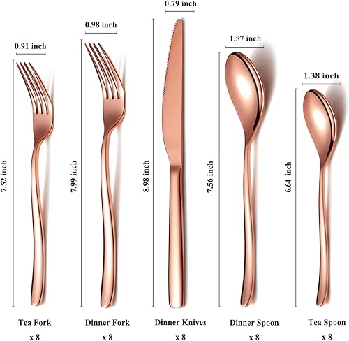 Miniatura 2 de HOMQUEN Juego de cubiertos de cobre de 40 piezas, juego de cubiertos de oro rosa para 8, juego de cubiertos de acero inoxidable para cocina,