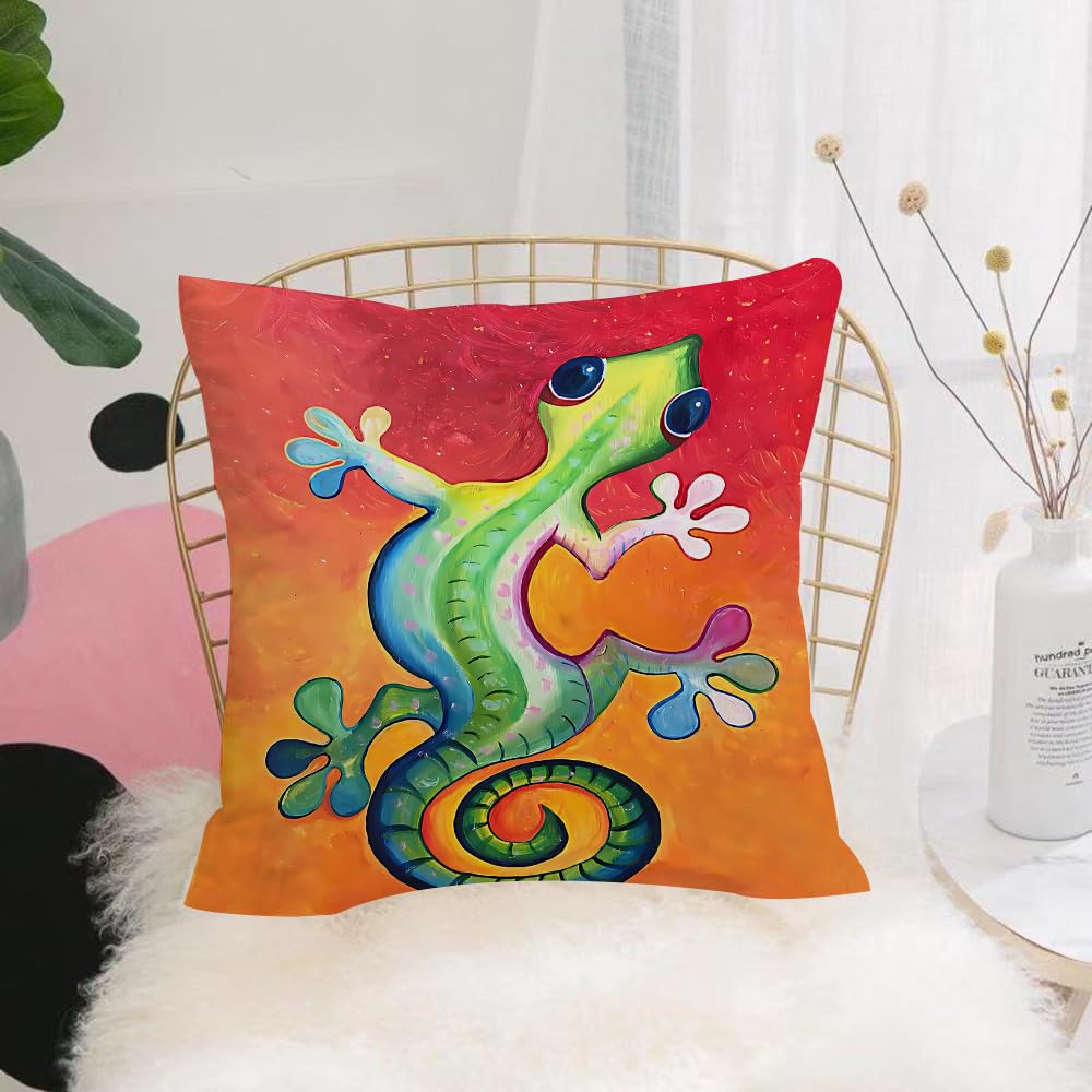 HYMSXW Cushion Cover,Throw Pillow Case Home Decorative for Living Room Bedroom Sofa Chair 20X20 Inch,green orange blue yellow chameleon,Pillowcase 50X50cm