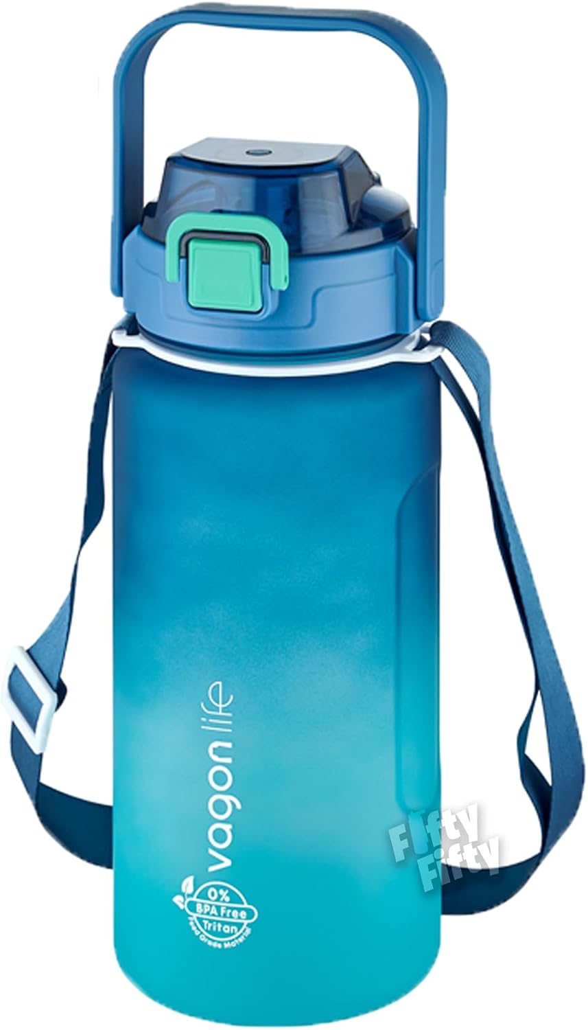 Vagonlife Tritan 1500ml Askılı-Pipetli/Pipetsiz Kullanım Çift Renk SoftTouch Motivasyon Matarası Çıkartma Hediyeli