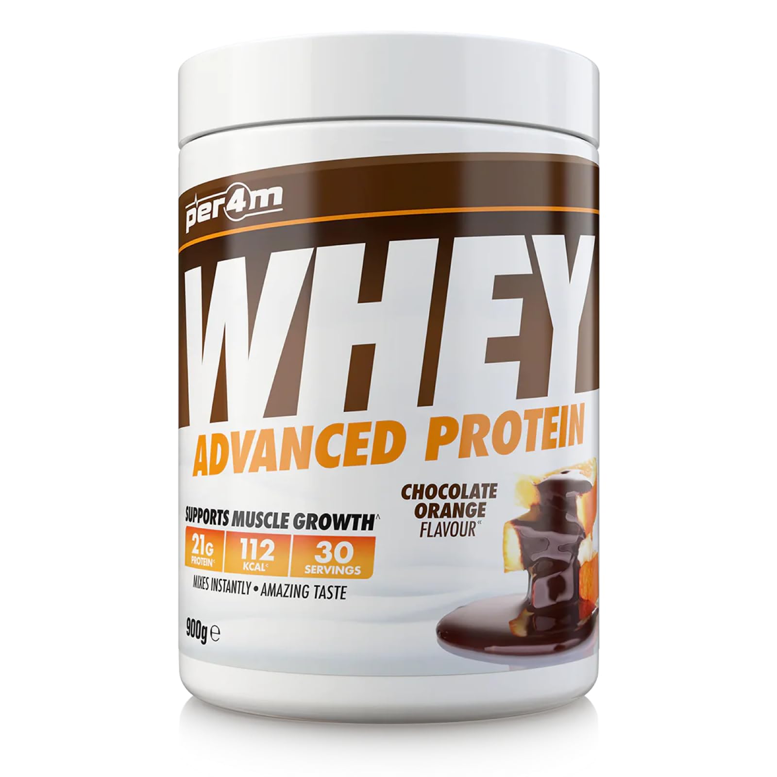 per4mWhey Protein Powder | High Protein Shake for Muscle Growth & Recovery | Low Sugar Gym Supplement | Sports Nutrition Drink + Amino Acids (900g, Chocolate Orange)