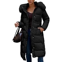 Women Long Quilted Puffer Winter Coat with Faux Fur Trim Collar