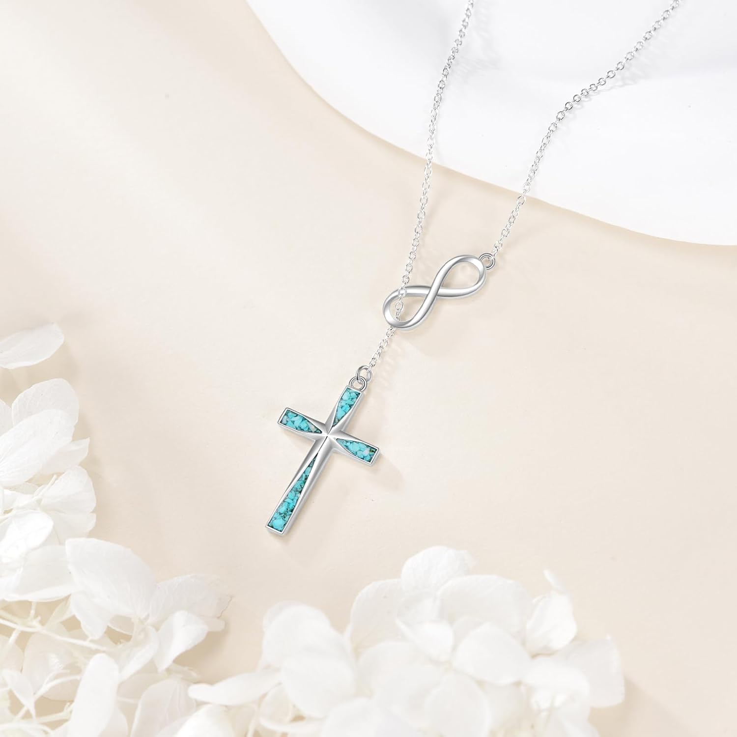 Cross Y Pendant Necklace 925 Sterling Silver Origami Turquoise Infinity Cross Pendant Christian Jewelry Gifts for Women Men