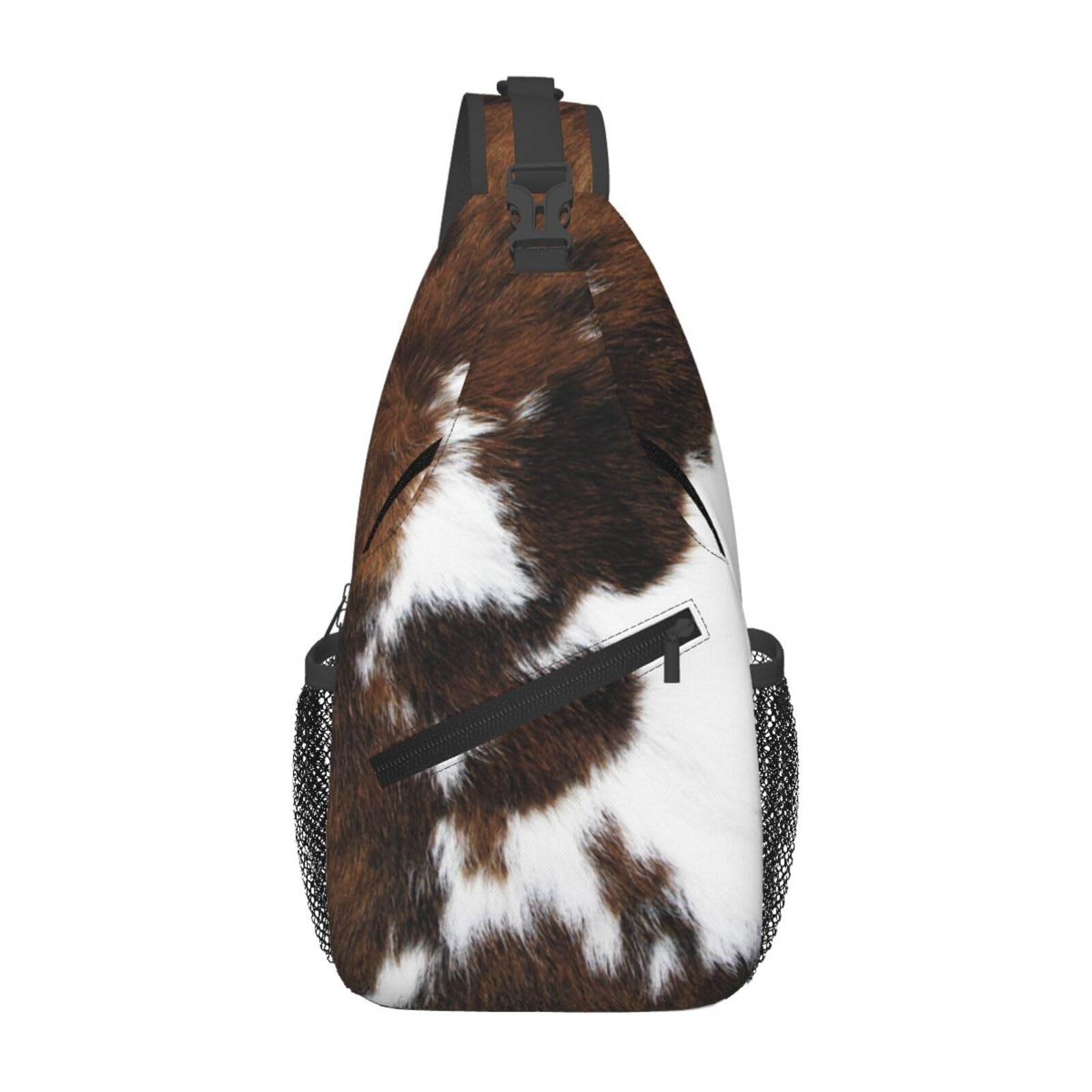 SURERUIM Cow Print Sling Bag Spotted White and Brown Animal Skin Texture Crossbody Backpack Western Farmhouse Cowhide Pattern Chest Shoulder Bag