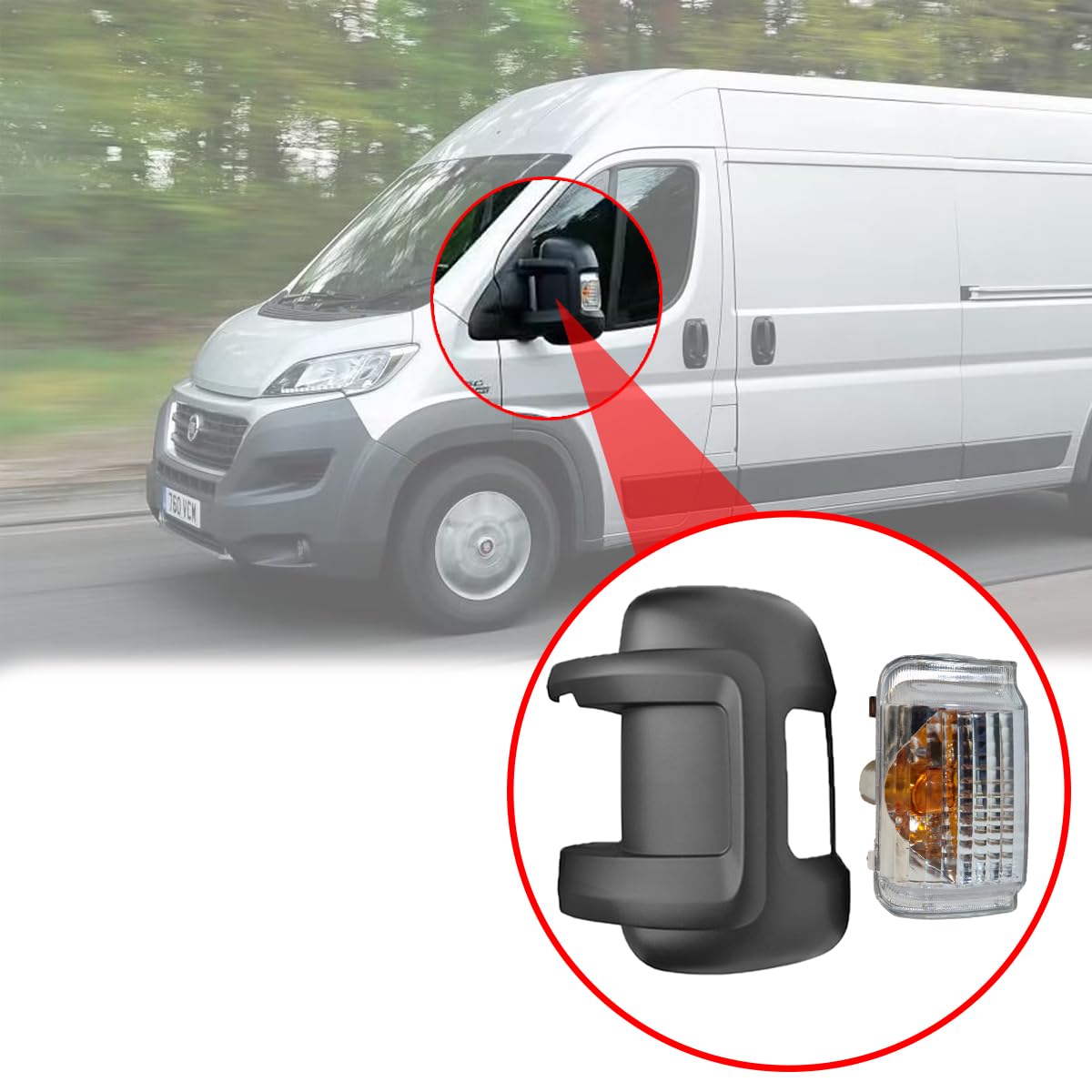 Cubierta de espejo + intermitente izquierdo espejo retrovisor exterior tapa del lado del conductor + luz intermitente compatible con Peugeot Boxer Fiat Ducato Citroën Jumper a partir de 2006