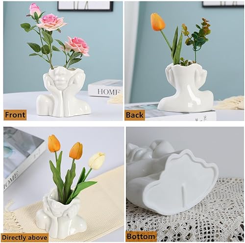 Miniatura 3 de Jarrones de cerámica para la cara, único jarrón de cerámica blanca para el cuerpo, jarrón de cara femenina para el hogar, oficina, sala de estar,