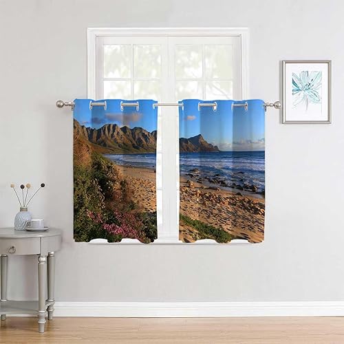 Noise Canceling Curtains Sea and Sky Beach Scenery Closet Curtains Cortinas para Ventanas De Cuarto 55Inch Width by 72Inch Length,2 Panels