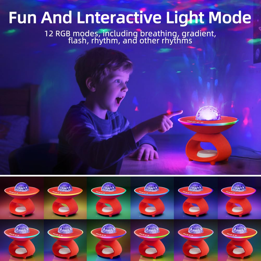 Proiettore cielo stellato Lampada da tavolo LED Smart con telecomando 15W Caricabatterie wireless e USB - Ricaricabile Lampada d'atmosfera con Bluetooth - Altoparlante Proiettore stellare RGB,Arancia
