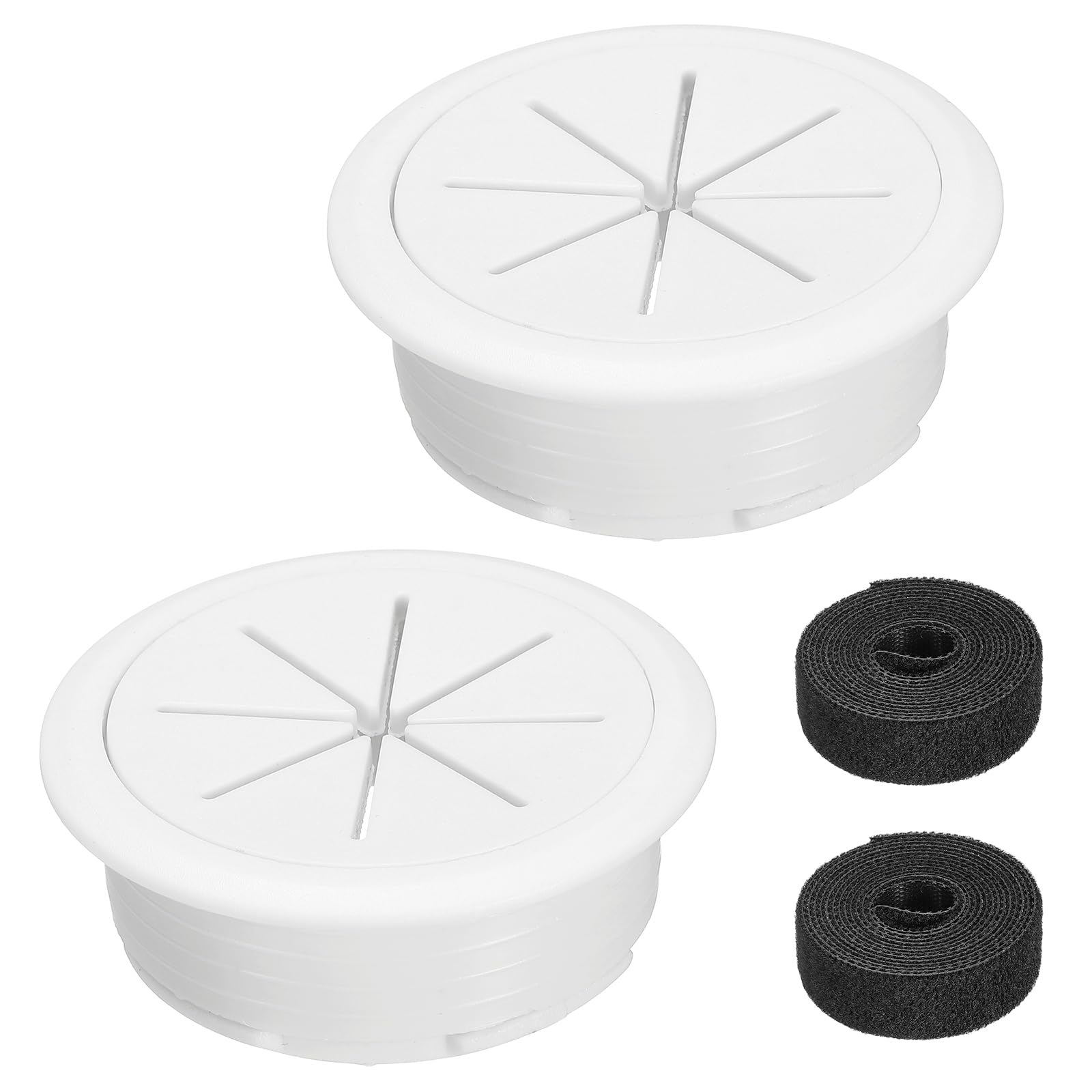 sourcing map 2Pcs Desk Grommet, 2" (50mm) Cable Hole Cover ABS Plastic Desk Grommet Flexible Cable Cord Organizer with 6.5ft Cable Tie for Home Office Table, White
