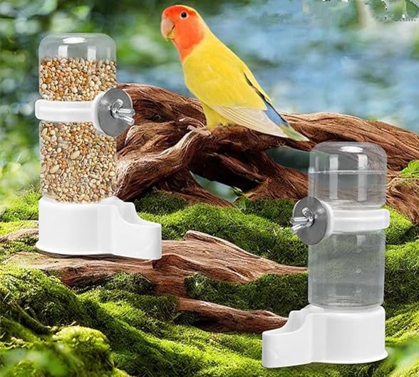 YongXiangPeng 2PCS Automatic Bird Feeder & Water Dispenser Set (140ML) - Seed/Food Dispenser Cage Accessories for Parrots, Budgies, Cockatiels, Parakeets, Lovebirds - Random Colour