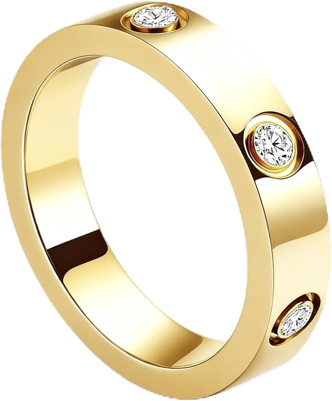 18K gold plated rings for Women, everyday rings, love ring, Stainless Steel Cubic Zirconia Friendship Band Wedding Party Trendy Jewelry Gift Non-Tarnish, Birthday Gifts for Her Girlfriend
