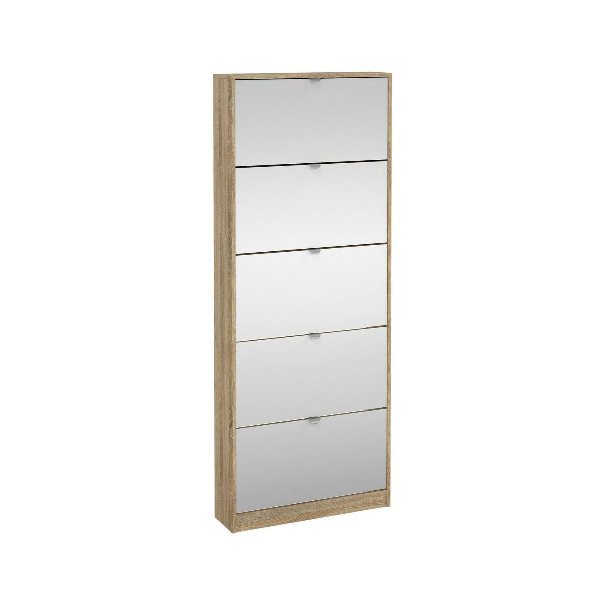 Dmora Shoe cabinet with three flaps and one door, color black and oak, capacity 30 pairs of shoes, 106 x 115 x 22 cm