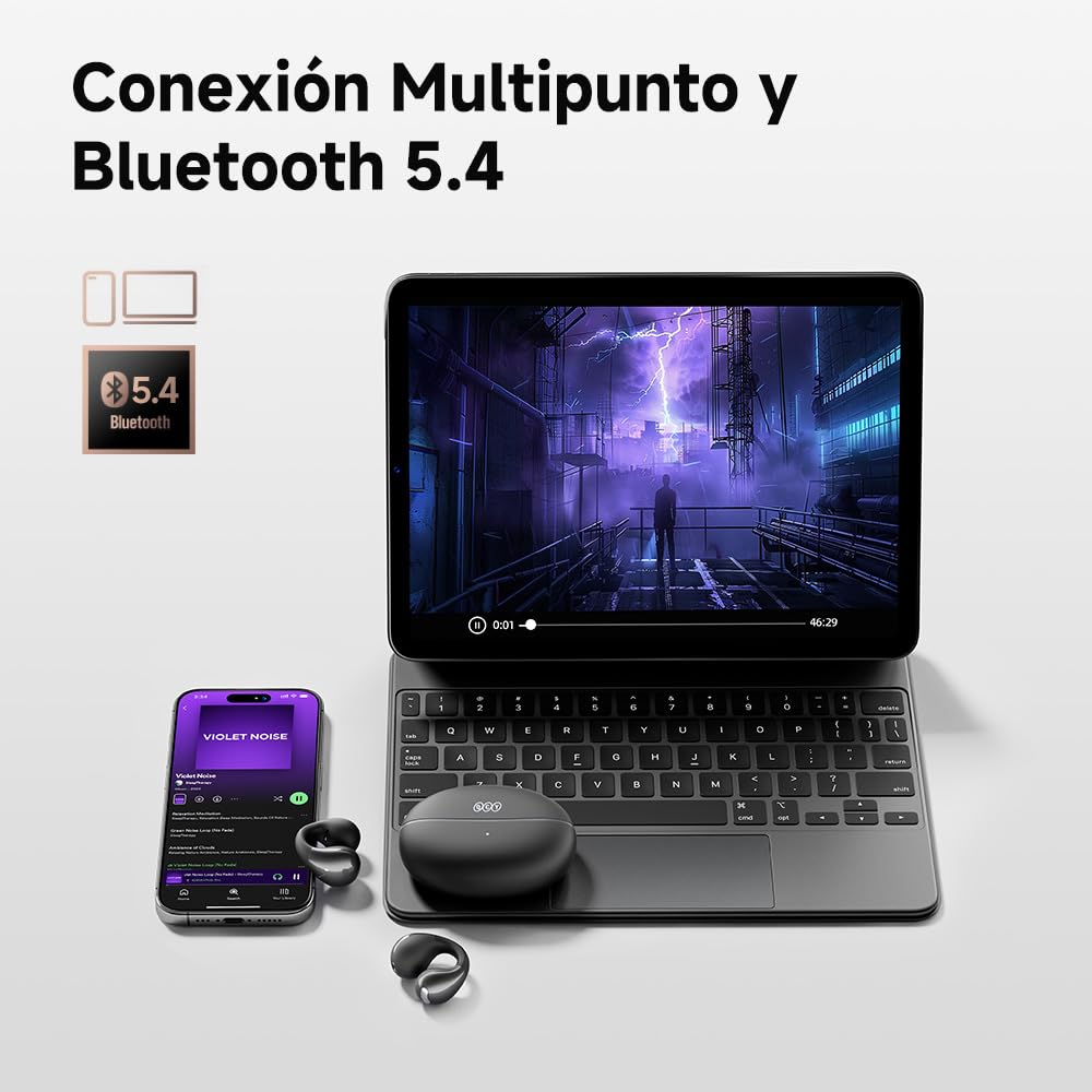 QCY Crossky C30 Cuffie Open-ear, Auricolari Clip Wireless Bluetooth 5.4, Suono Nitido, Chiamate ENC, Doppia Connessione, IPX5 impermeabili, Leggerezza e Comfort