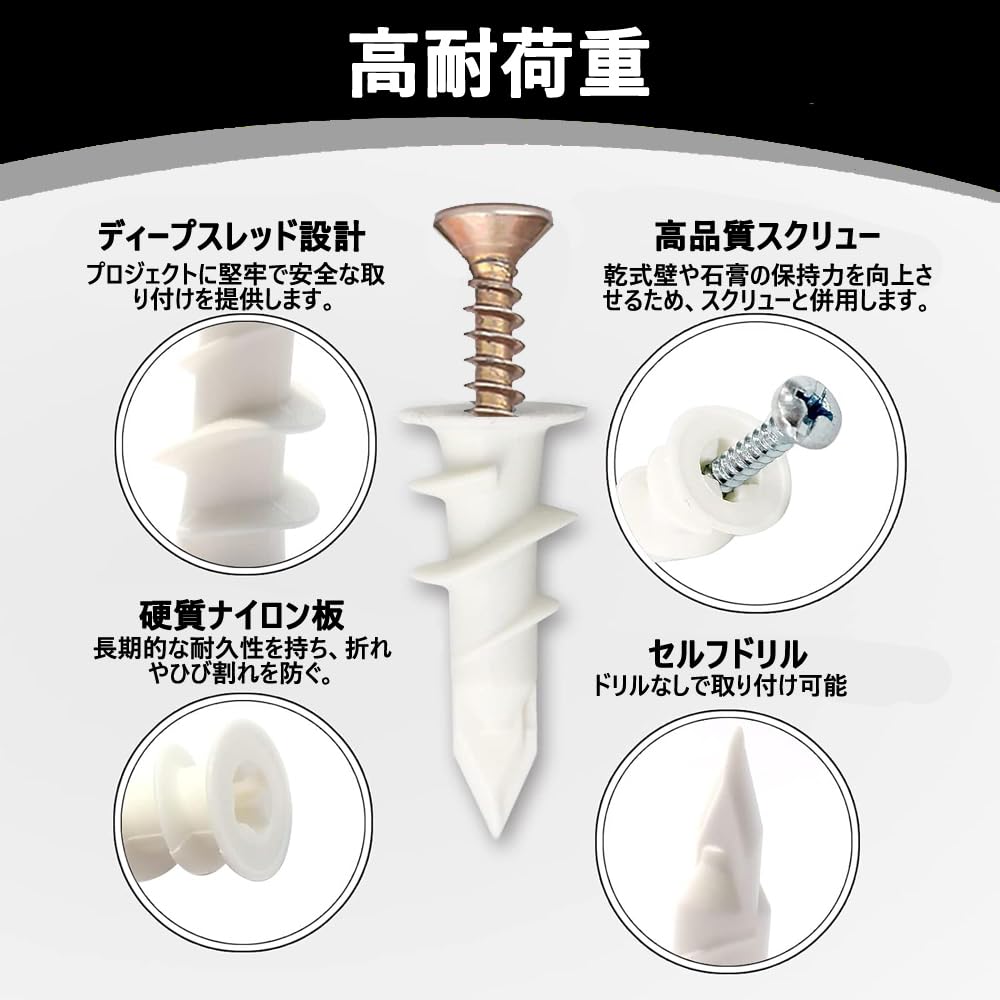 Amazon | 石こうボード壁用ボードアンカー 100個セット 10×33mm 膨張