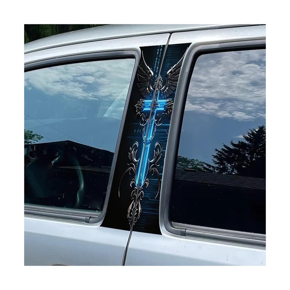 Auto Accessory Car Pillar Decals Waterproof Stickers Wing Cross Glossy Protective Polyethylene Film