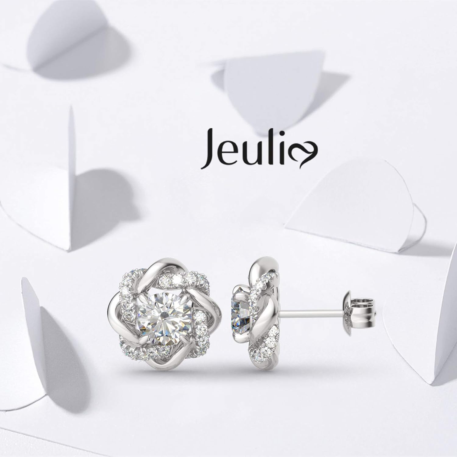Jeulia Flower Rose Gold Plated Earrings 925 Sterling Silver Cushion Cut Cubic Zirconia Stud Earrings for Women