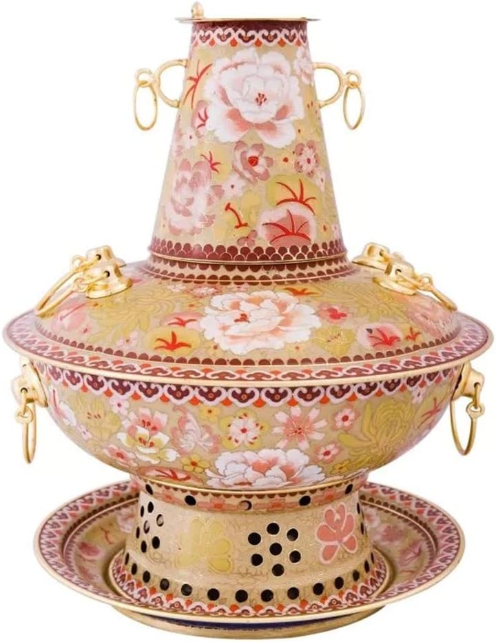 Beijing Hot Pot Old Peking Red Copper Hotpot Chinese Tranditional Cloisonne Charcoal Old Hotpot(G,34cm/13.4")