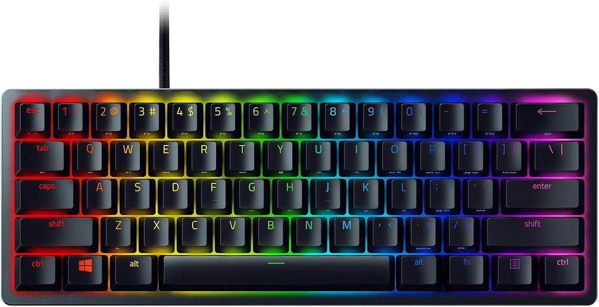 Razer Huntsman Mini 60% Gaming Keyboard, Linear Optical Switches, Black | Aluminum Top Frame, Chroma RGB Lighting, PBT Keycaps, Onboard Memory, Snap Tap