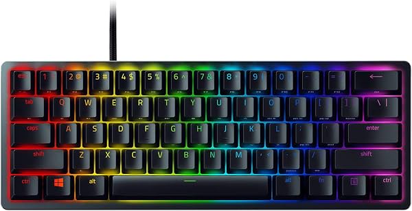 Teclado gamer Razer Huntsman Mini 60%, switches ópticos lineales, negro | Marco superior de aluminio, iluminación Chroma RGB, keycaps PBT, memoria integrada, Snap Tap