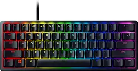 Razer Mini teclado para jogos Huntsman 60%: interruptores ópticos lineares - modo de disparo rápido - iluminação RGB cromada - teclas PBT - Memória integrada - Snap Tap - preto clássico