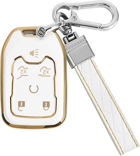 Funda para llavero Chevy Tahoe Suburban GMC Yukon Accesorios con llavero 6 botones Carcasa para llave TPU (blanco)
