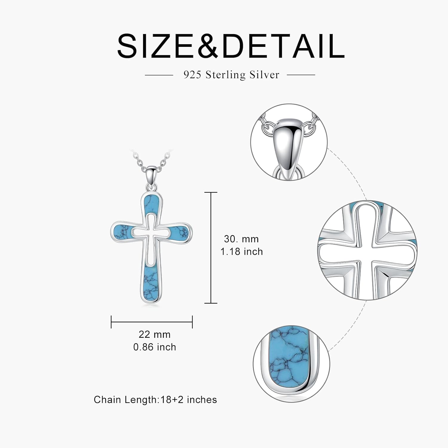PEIMKO 925 Sterling Silver Genuine Turquoise Cross Pendant Necklace Vintage Boho Victorian Style Jewelry Gifts for Women Mothers - Image 5
