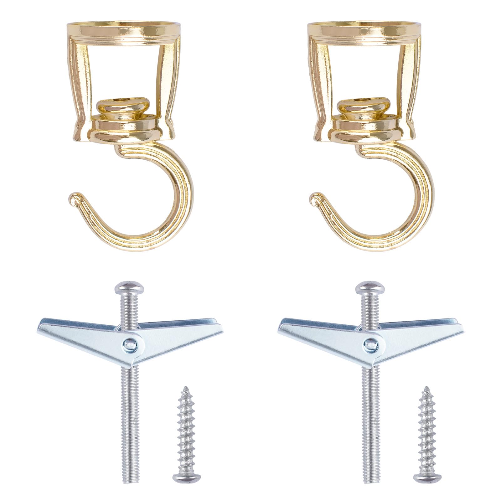 INCREWAY 2Pcs Swivel Swag Hooks, Heavy Duty Swivel Ceiling Hooks Ceiling Mounting Hook with Hardware Screws and Toggle Wings for Hanging Plants, Chandeliers Baskets (Gold)