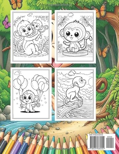 Monkey Coloring Book: Cute & Fun Colouring Pages Featuring Adorable Monkeys for Kids Ages 4-8 or 8-1