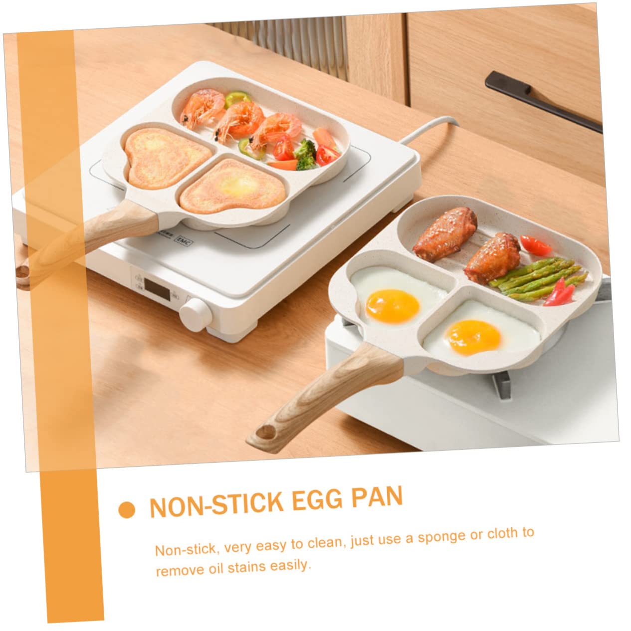 MUCKLILY Multi Function Egg Frying Pan Non Stick Kitchen Pancake Pan for Breakfast Easy to Clean Premium Quality Adorable Heart Shaped Design for Meals