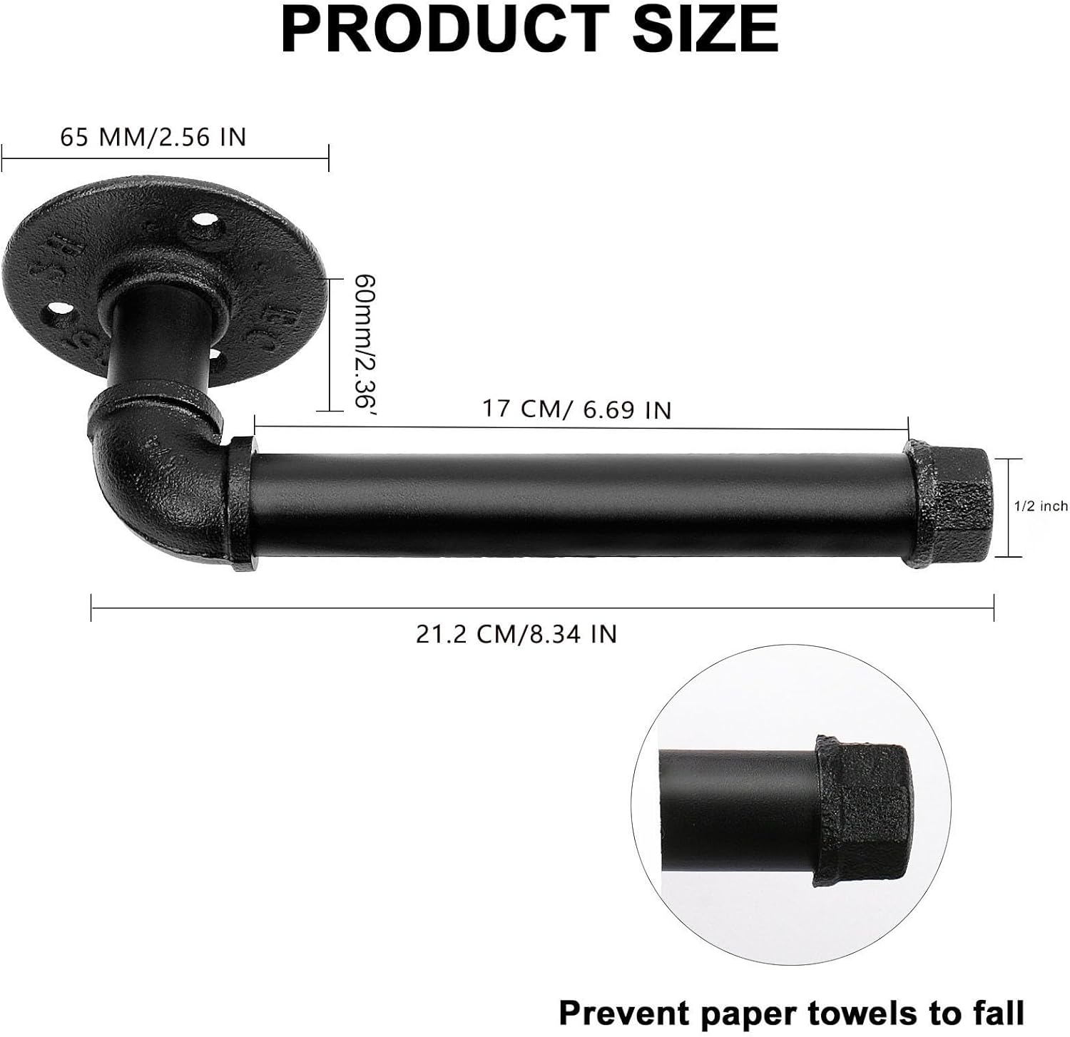 Industrial Pipe Toilet Paper Holder, Heavy Duty DIY Vintage Rustic Iron Farmhouse Style Roll Tissue Wall Mount Paper Holder Towel Racks with Hardware for Bathroom, Kitchen, Bedroom (1, Black)
