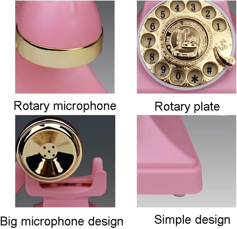 Qdid Corded Telephone Rotary Dial Disc Retro Telephone in The Sinuous Style of The 1920s with Modern Electronic Bell (Color : Red)