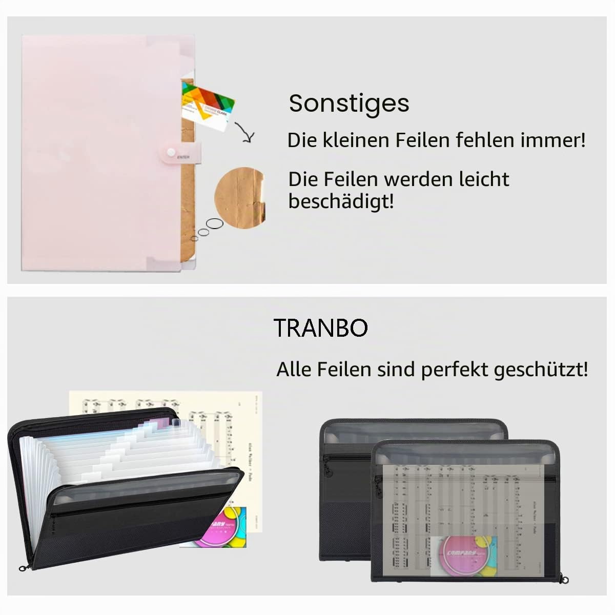 Fächermappe mit 13 Fächern, A4, Kunststoff, Dokumententasche mit Etikett, für Zuhause, Büro, Schule, Schreibwarenaufbewahrung (5 Farben gemischt)