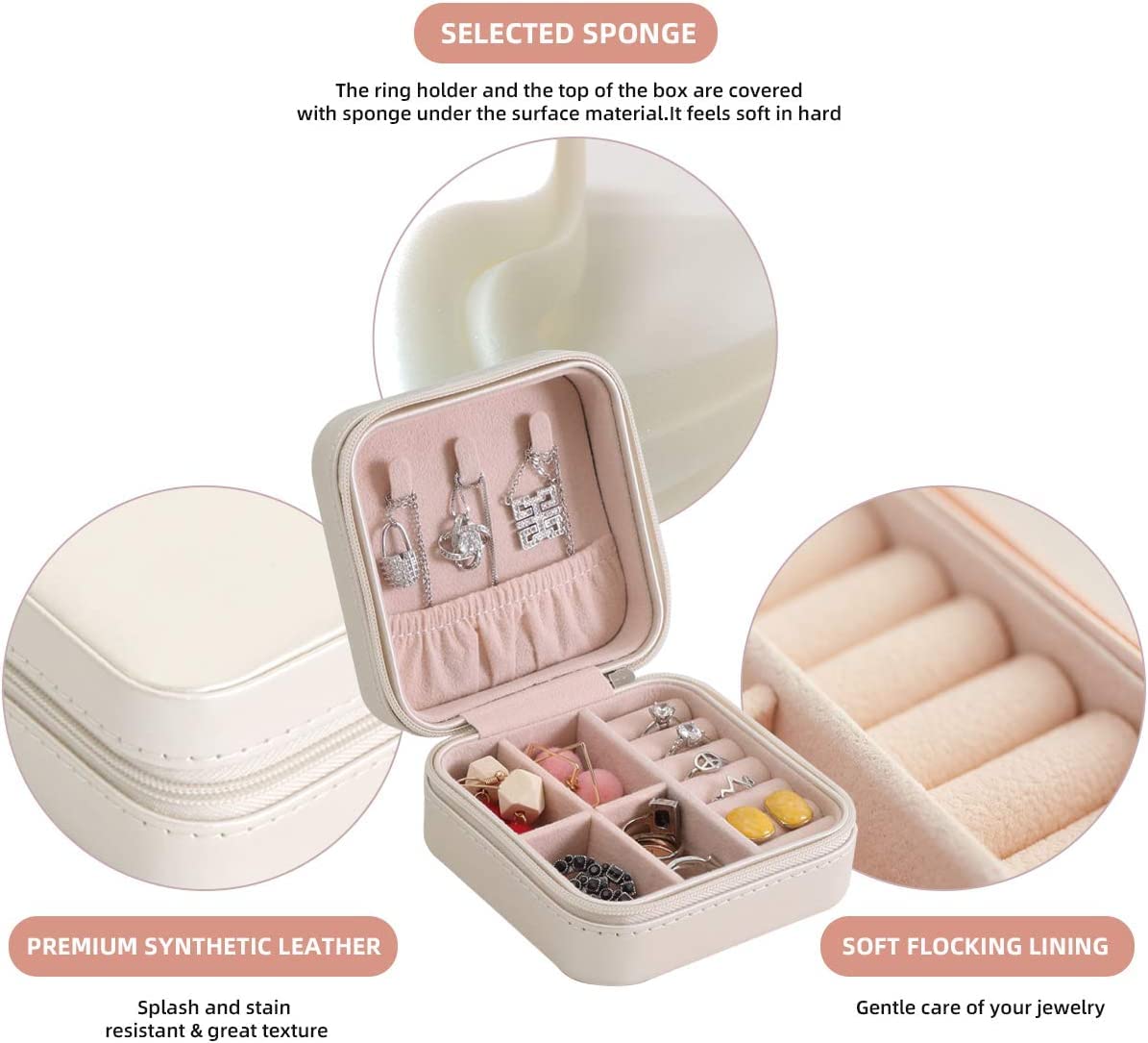 4MYL Faux Leather Jewellery Organiser Box Portable Travel Organiser Pouch Jewellery Organiser For Ring Pendant (White) 4 618euR2v5pL. SL1195