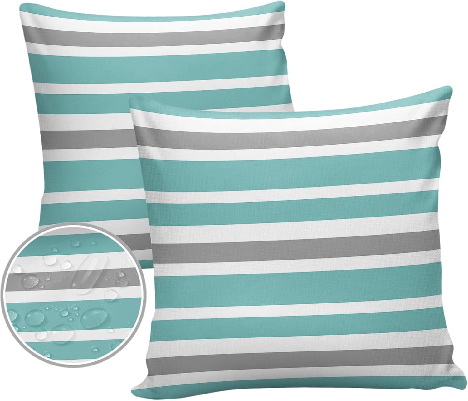 Outdoor Waterproof Throw Pillow Covers Set of 2 Grey Teal Stripes Decorative Outdoor Pillows Cushion Case 26x26 Inch Classic Striped Patio Pillows for Couch Sofa Bed Garden Office Home Decor