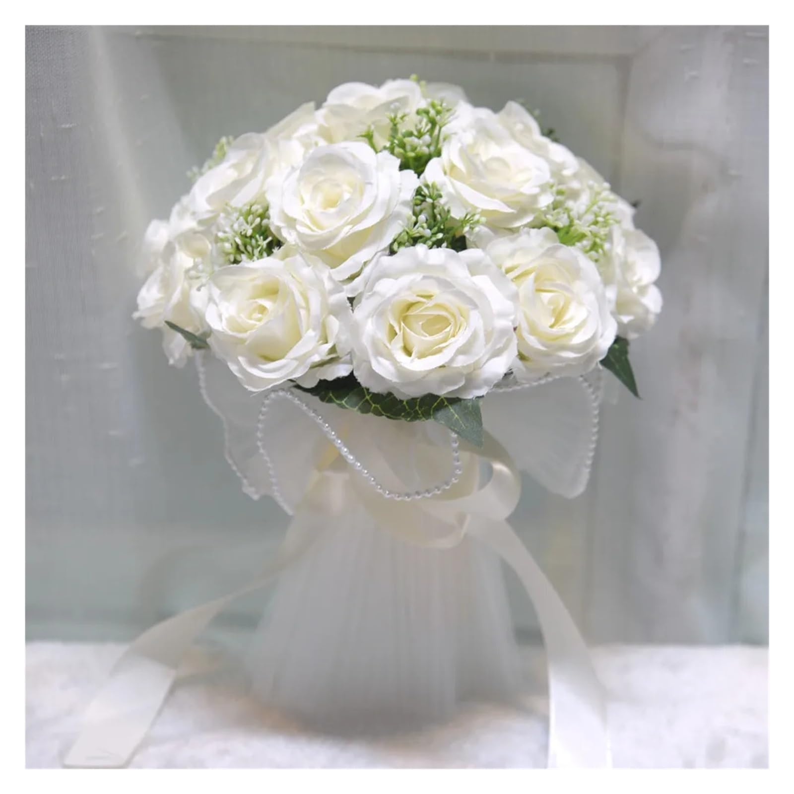 1PC White Rose Bouquets For Bride Wedding Bouquet Bridesmaid Silk Peony Flower Party Dahlia OrchidGift(White)