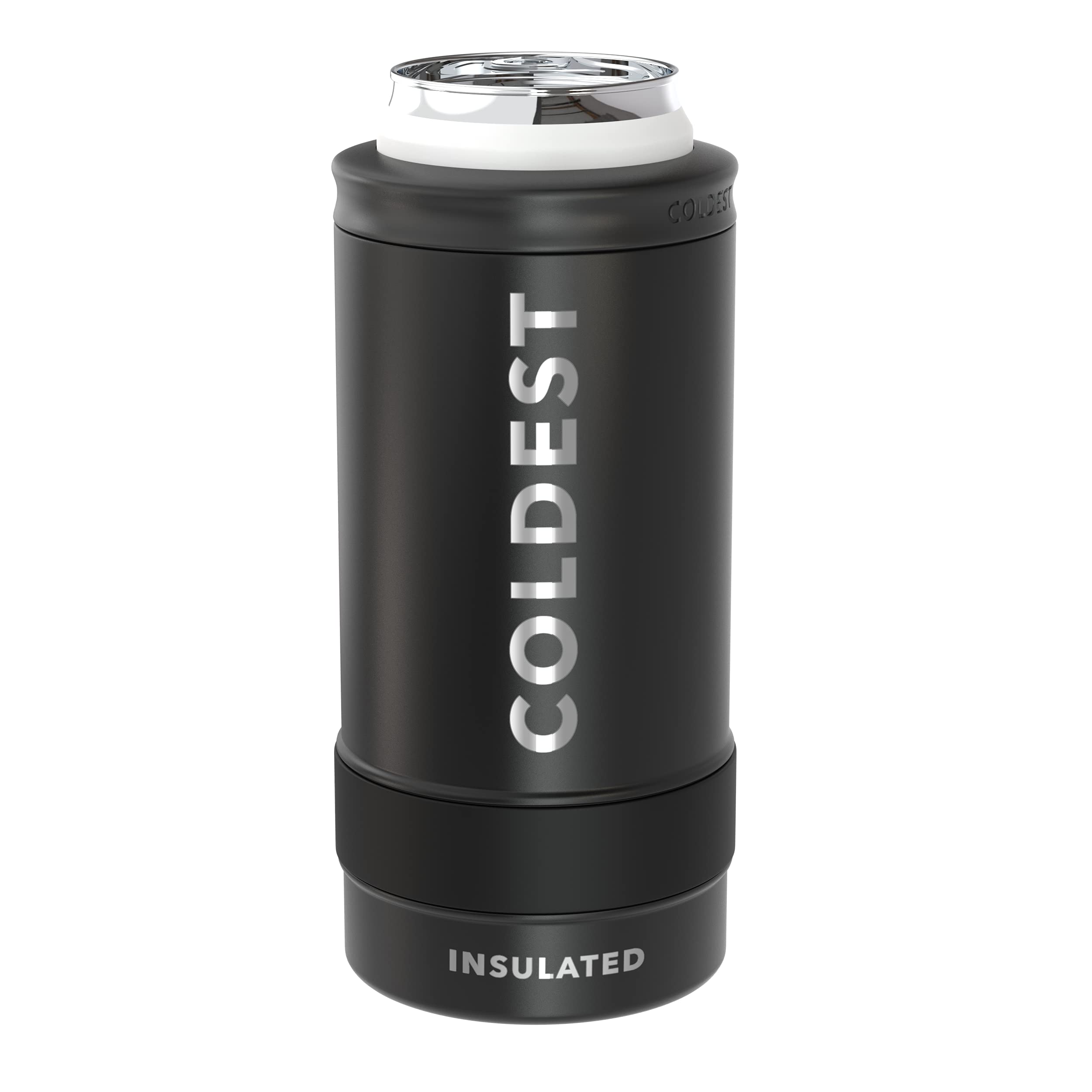 THE COLDEST Skinny Can Cooler - Vacuum Insulated Stainless Steel Slim Cozy - Sleeve for All 12oz Cans - Holder for Beer, Soda, Hard Seltzer, Energy Drinks & More