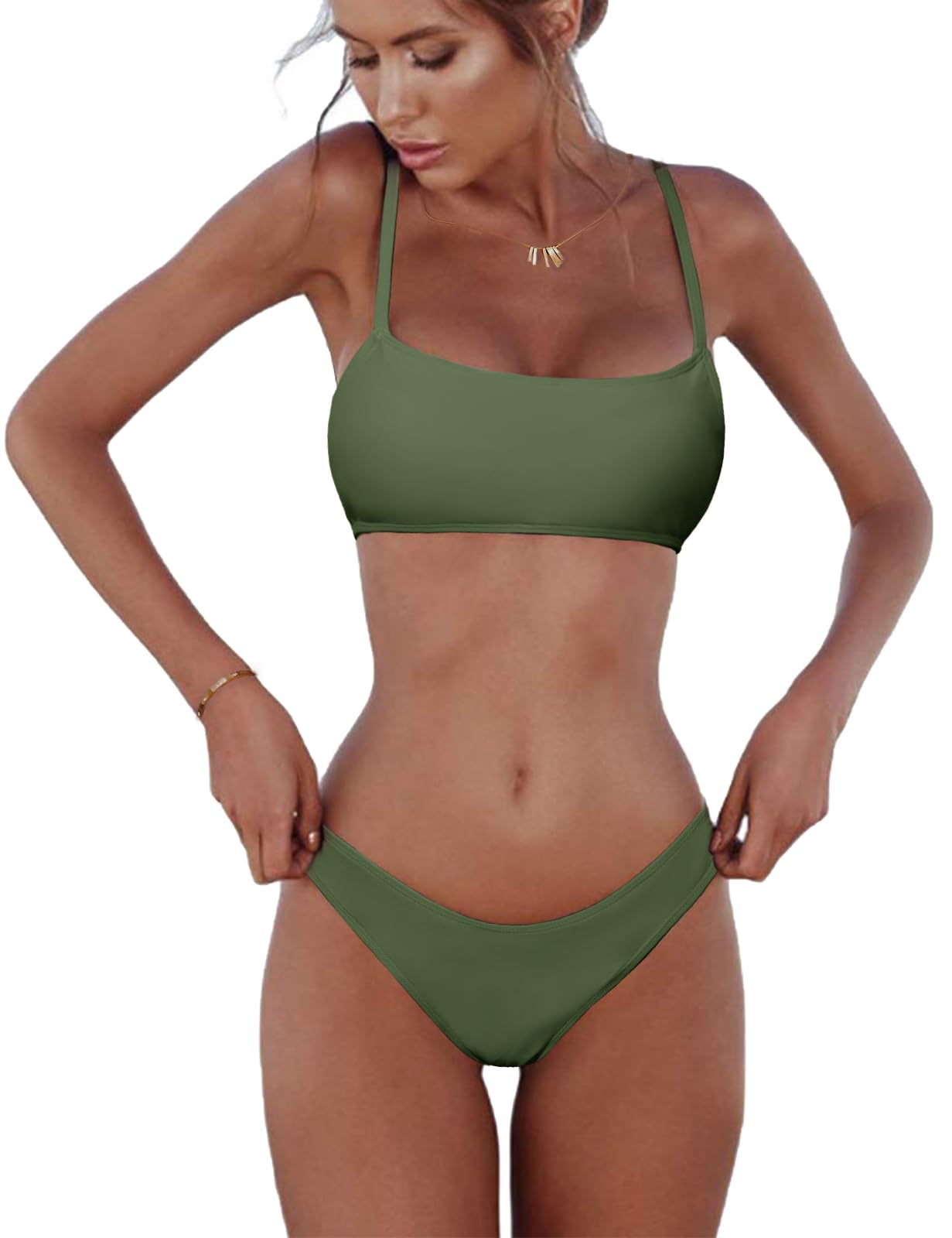 Vancavoo Bikinis Mujer Conjuntos Tanga de Cintura Baja Brasileño Sexy Traje de Baño Playa La Natacion Bañador de Baño Tops y Braguitas 2 Piezas Verano