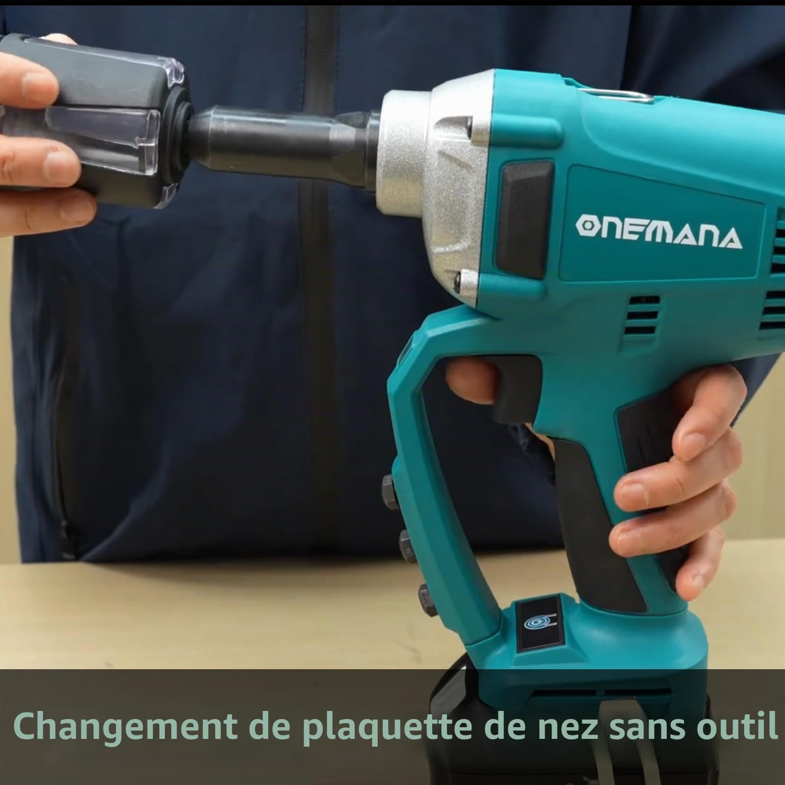 Pistolet à Riveter sans Fil, ONEMANA Pistolet à Rivets Électrique Automatique sans Balai jusqu'à 3/16'', Changement de Nez sans Outil, Compatible avec Le Pack Batterie Makita (Outil Seul)