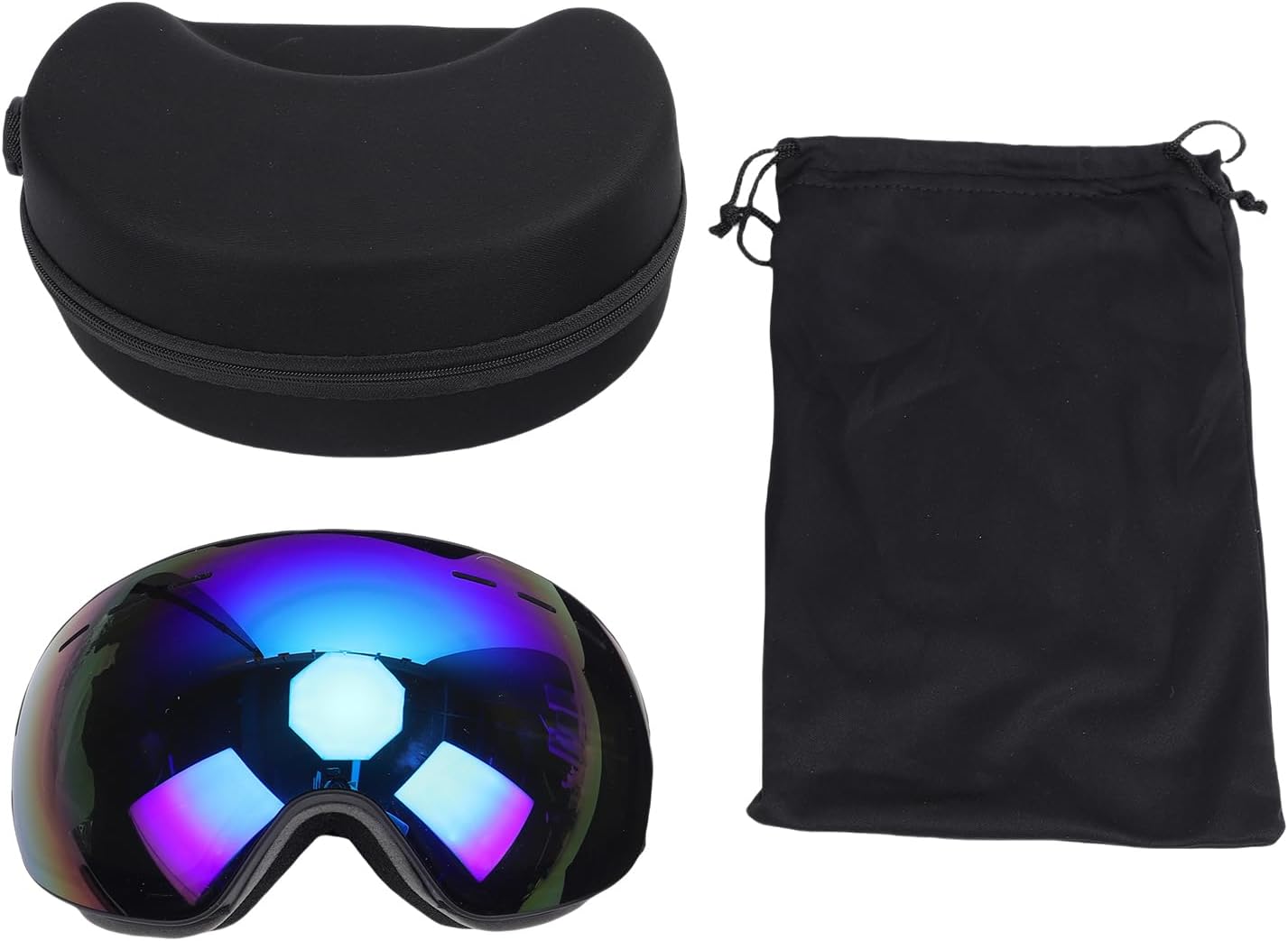 OTG Ski Goggles, Shatterproof Polycarbonate Lens Goggles, Anti Fog Anti Scratch with 180 Degree Panoramic View, Ideal for Men Women Skiing Snowboarding Snowmobiling (Black Blue)