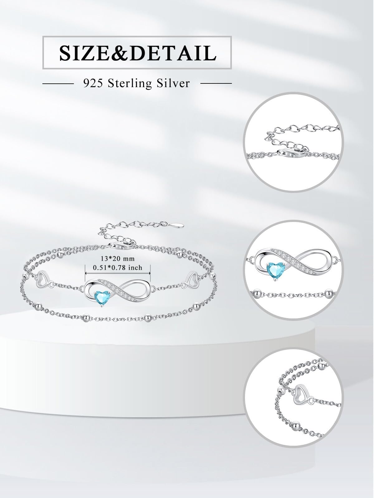 Gioiello da donna in argento Sterling 925, con simbolo dell'infinito, braccialetto e cavigliera, doppia catena regolabile, regalo personalizzato per donne, mogli, fidanzate, madri